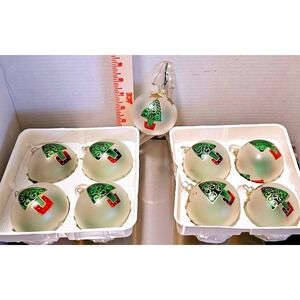 Vintage 2000 Christmas by Krebs Glass Ornaments Set of 9 Frosted Green Tree USA